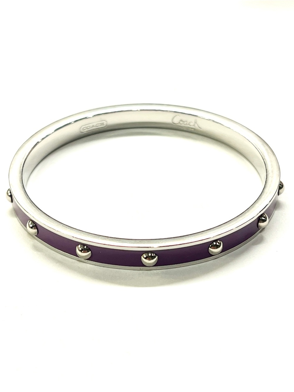 Coach Silvertone Purple Enamel Studded Bangle Bracelet EUC